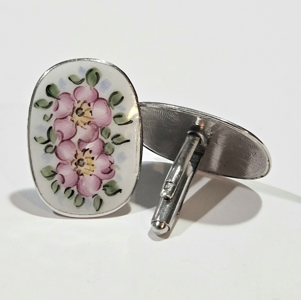 Vintage Handpainted Floral Cuff Links